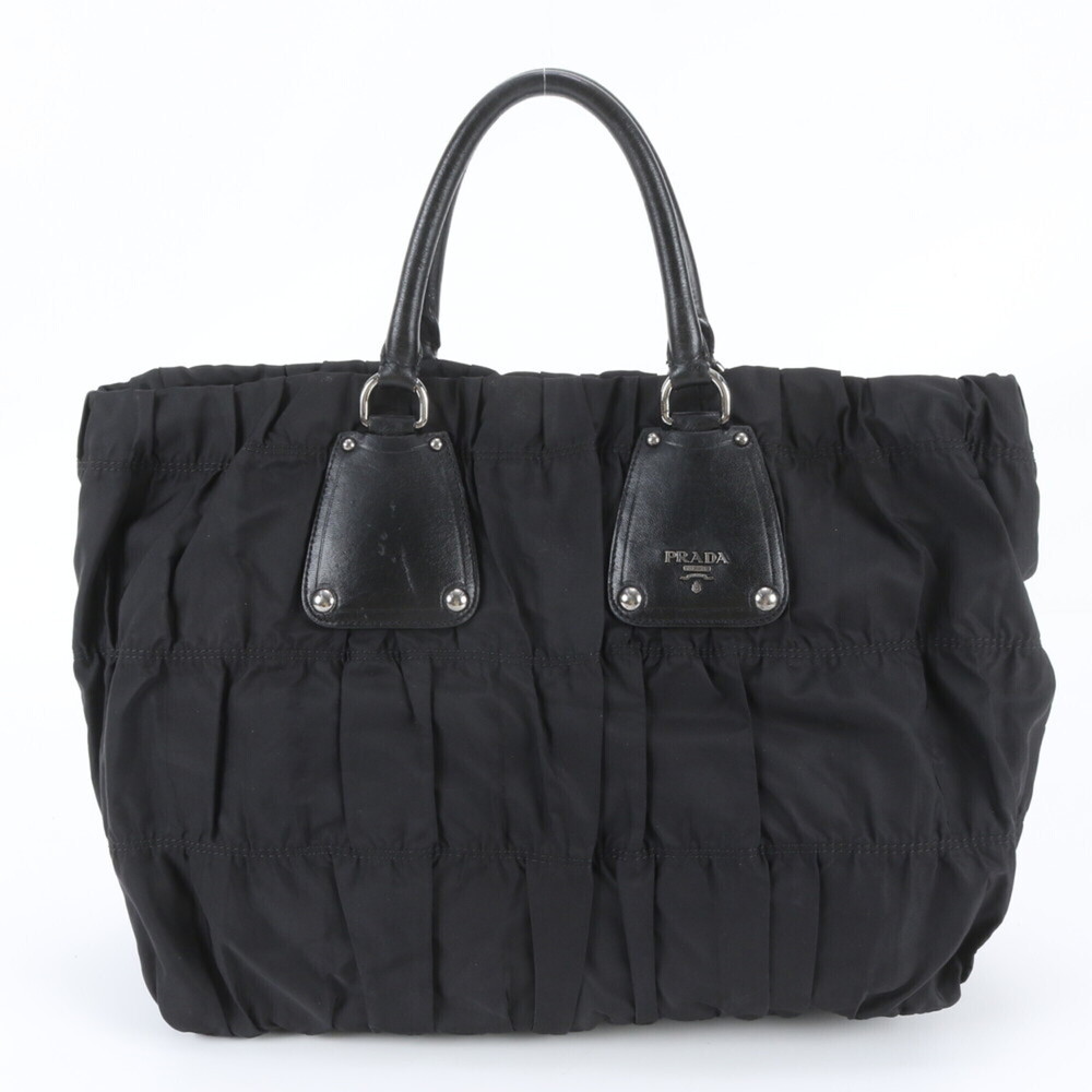 Prada Tessuto Nylon Gathered Leather Tote Bag Shoulder Handbag for Women (wit...
